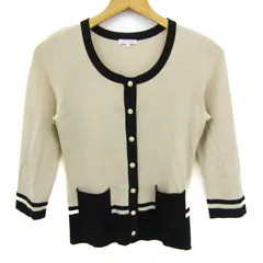 トゥービーシック カーディガン トップス 七分袖 バイカラー レディース Ⅱサイズ ベージュ×黒 TO BE CHIC 【中古】