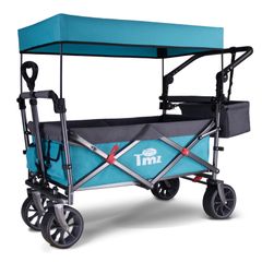 『特価』折りたたみキャリーカート耐荷重 キャリーワゴン 120KG 大径ゴムタイヤ 屋根付き 買い物用、ピクニック、お花見 ＴＭＺアウトドアワゴン キャンプカート（ターコイズ）
