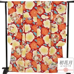 中古 振袖 成人式 リサイクル アウトレット 赤 オレンジ 梅 桜 菊 牡丹 松 藤の花 身丈171cm 裄69cm ＬＬサイズ 大きいサイズ No.i3-0667
