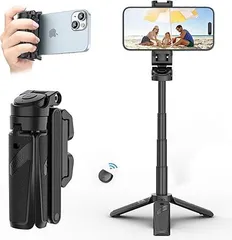 Ulanzi JJ02 自撮り棒 多機能スマホグリップ 三脚【2024新開発 ・超ミニ】4段階伸縮 折りたたみ式 スマートフォンホルダー スマホ 三脚 リモコン付き コールドシュー付き コンパクト iPhone Androidに対応 写真/