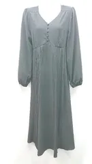 ◇ ROYAL PARTY 無地 サイドプリーツ Vネック 薄手 長袖 ロング ワンピース サイズF ブラック レディース E  【1310130009866】