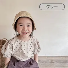 送料無料 グレー ドット柄 バルーン袖 半袖シャツ カジュアル 水玉 春夏 韓国子供服 ガールズ 女の子 80cm 90cm 100cm 110cm 120cm 130cm