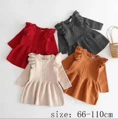 子供ワンピース 長袖 ニット 女の子 春秋冬 厚手 子供服 子供服 子供用 子供ワンピース 子供用 アウター ベージュ ブラウン 出産祝い 可愛い おしゃれ 誕生日プレゼント 通気性 肌触り 暖かい お姫様  xzxiaoyun176