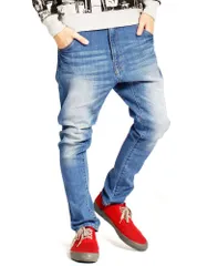 L_ブルー(デニム) [ワン カラーズ] サルエルパンツ メンズ ワンウォッシュ ストレッチ スキニー デニムパンツ L ブルー(デニム)