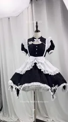 メイド服 ロリータ風 ブラック×ホワイト チャイナ風 旗袍デザイン 大きいサイズ コスプレ 仮装 衣装674