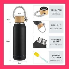 ★スタッフおすすめ！売れ筋★水筒 500ml 真空断熱 保温保冷 ステンレスボトル カップ本体食洗機対応 保温水筒 おしゃれ 洗いやすい 軽量 保温杯 魔法瓶 洗浄用スポンジ付き 男の子 女の子 大人 子供 ブラック