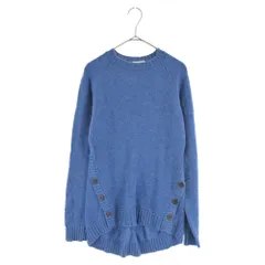 BRUNELLO CUCINELLI (ブルネロクチネリ) クルーネックボタンセーター 長袖ニット ブルー カシミア エルボーレザーパッチデザインのサムネイル