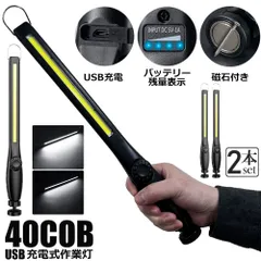作業灯 LED ワークライト 2個セット USB充電式 450ルーメン COBライト 懐中電灯 360°回転 フック マグネット 磁気付き 無段階輝度 調整スイッチ 緊急用照明 停電用 車修理 夜間作業 家 屋外 アウトドア キャンプ 工事現場 車載用