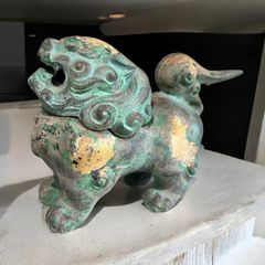 福徳獅子 香炉 鋳鉄製 唐獅子 狛犬 置物 美術品 縁起物 オブジェ 陶磁器 陶器 骨董品 アンティーク
