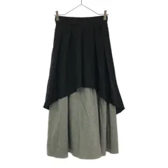 eimy istoire エイミーイストワール チェック ミモレ丈 レイヤード フレアスカート M ブラック サイドジップ レディース 古着