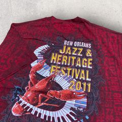 US古着 JAZZ FEST JAZZ&HERITAGE FESTIVAL 2011 ザリガニ 鍵盤 ピアノ Tシャツ レッド