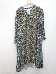 ◇ niko and … ニコアンド 総柄 切替 花柄 Vネック 長袖 膝下丈 ワンピース サイズ3 ブラック マルチ レディース P  【1405090017041】