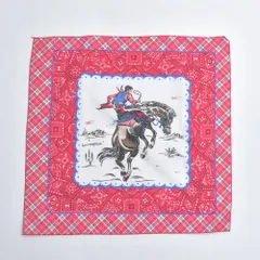 Vintage USA製 ペイズリー柄 カウボーイ プリント バンダナ 総柄 ハンカチ ヴィンテージ コットン インテリア ビンテージ レッド アメリカ古着