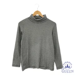 ☆美品☆ トップス Tシャツ シンプル モックネック 大きいサイズ 長袖 レディース ボーダー柄 XL 901-14482 送料無料 古着