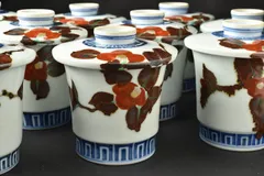 渋草焼　芳国舎　赤絵唐子紋陶鈴　11cm 渋草焼 芳国舎 赤絵唐子紋陶鈴 11cm