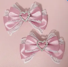 リボンヘアクリップ くすみピンク量産型地雷系ハンドメイドロリィタ病みかわいい白