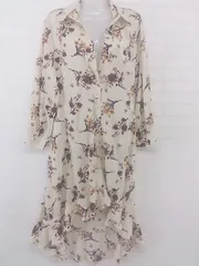 ◇ fifth フィフス 花柄 フリル 長袖 膝下丈 ワンピース サイズM アイボリー ボルドー系 レディース P  【中古】 【1209200004750】