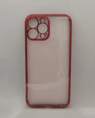 【在庫処分・未使用品】iPhone13ProMax ソフトケース(TPU クリアケース／カバー) サイドメッキ加工 レッド iPhone13Pro Max専用
