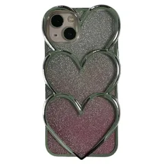 Kunyehdo スマホケース iPhone 14 iPhone 13 兼用 ケース カバー 対応 iPhoneケース 3D 立体 日韓人気 トレンド・トレンド めっきめっき かさね楽 3D ハート形 図柄 お洒落 可愛い ステッカー入れ おしゃれ おもし 0