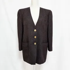 #wnc レリアン Leilian ジャケット 11 焦げ茶系 ツイード ノーカラー カシミヤ混 レディース [862756]