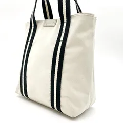 【良品】 agnes b アニエスベー ハンドバッグ トートバッグ キャンバス ホワイト 白 ブラック 黒色 ストライプ ユニセックス 男女兼用 メンズ レディース