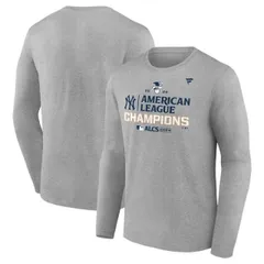 【送料無料】 ファナティクス メンズ Tシャツ トップス Men's Fanatics Heather Gray New York Yankees 2024 American League Champions Locker Room Long Sleeve T