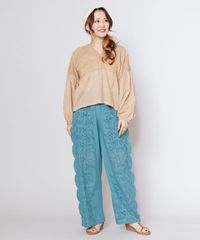 ストレートパンツ シフリー刺しゅう 綿100% インド製 サイドポケット ウエストゴム ウエストヒモ 股下65cm 股上34cm 夏 ファッション 個性的 快適 着心地 涼しい