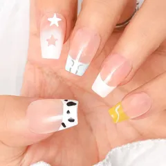 【在庫処分】バラ フレンチ フェイクネイル 付け爪 おしゃれ 蝶結び オーロラ 小さい爪用 3D爪 星柄セルフネイル パール クリスタル 蝶々 かわいい つけ爪 夏 ラインストーン ミディアムロング ハート柄 プレスオンネイル ネイルアート 立体レリーフ 10