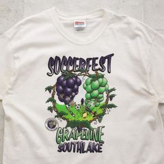 ヘインズ Hanes グレープバイン・サウスレイクサッカー協会 キャラクター イラスト Tシャツ プリント Lサイズ ホワイト 白 古着 【UR-0530】