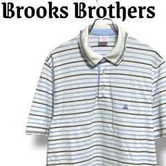Brooks Brothers ブルックスブラザーズ ホワイト スカイブルー ブラック ボーダー ポロシャツ コットン100% 中国製 M Mサイズ相当 メンズ カジュアル 001029H