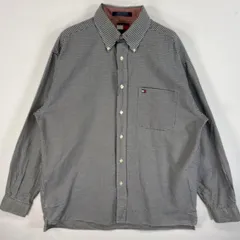 古着 90's/90年代 トミーヒルフィガー TOMMY HILFIGER 長袖シャツ ボタンダウンシャツ ワンポイント ロゴ 刺繍 フラッグタグ M  ネイビー系 チェック メンズ