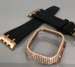 GimelZayin　シーム ブラック ローズg アップルウォッチ ラバーベルト カバー ケース 49mm ウルトラ　ultra ultra2 キラキラ スポーツ メンズ レディース Apple Watch バンド