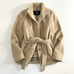 33d23 BURBERRY LONDON バーバリーロンドン ショートコート ベルテッドコート アンゴラウール サイズ38 ベージュ レディースのサムネイル