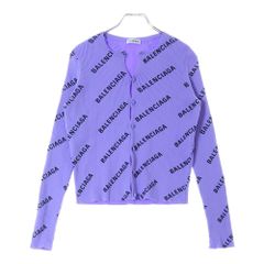 BALENCIAGA (バレンシアガ) 19SS オールオーバーロゴ リブカーディガン レディース パープル