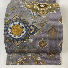 袋帯 相良刺繍 亀甲に花柄模様 金糸 白百合色 KO-952 袋帯 相良刺繍 亀甲に花柄模様 金糸 白百合色 KO-952