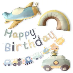 誕生日 パーティー バルーン 飾り付け 風船 可愛い 記念日 子ども おしゃれ 雰囲気 デコレーション 室内装飾 ガーランド バースデー バナー オーナメント happy birthday お祝い 飾りセット (飛行機)