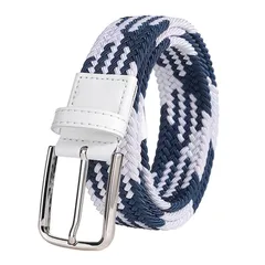 【新品】 [JoyFusion] 紳士ベルト メンズ メッシュ ナイロン編み 伸縮ベルト フリーサイズ カジュアル ビジネス対応 ゴルフ用 白 ゴム仕様 青色と白色 115CM [並行輸入品] 0