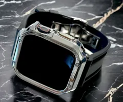 シルバー&ブラック　アップルウォッチ ラバーベルト カバー　ケース メンズ レディース 38mm 40mm 41mm 42mm 44mm 45mm　メンズ レディース Apple Watch スポーツバンド