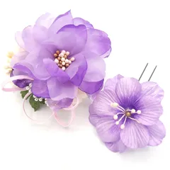 髪飾り 成人式 振袖 浴衣 袴 ２点セット 紫 結婚式 入学式 入園式 卒園式 卒業式 七五三 753 ブライダル 前撮り 和装 日本製 花 かんざし フォーマル 簪 花飾り バラ 薔薇 人気 着物 ムラサキ W 30 323-285 u846　Si