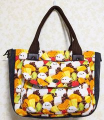 シマエナガ❤抹茶白玉ぜんざい❤ハンドバッグ❤ハンドメイド ハンドメイド ラウンドトートバッグ 抹茶白玉ぜんざい