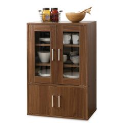 送料・手数料無料】アイリスオーヤマ ブラウン木製食器棚 ガラス扉付き