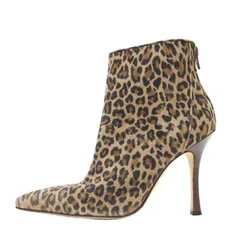 MANOLO BLAHNIK マノロブラニク ブーツ ブラウン系 サイズ:36.5(23.5cm) | レオパード ピンヒール ショートブーツ / ブーティ― | ポインテッドトゥ ハイヒール ヒョウ柄 | イタリア製 ブランド【レディース】【中古】