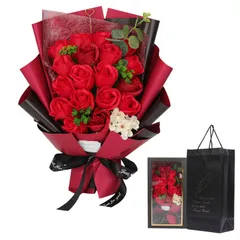 woowei ソープフラワー 花束 母の日 敬老の日 枯れない花 フラワーギフト 人気 造花ブーケ バラ 18本 誕生日プレゼント 女性 バレンタインデー 結婚祝い 退職 送別 贈り物ボックス 黑い手提げ袋が付属します（レッド）