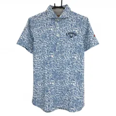 【美品】キャロウェイ レッドレーベル 半袖ポロシャツ 白×ブルー 英字総柄 メンズ M ゴルフウェア Callaway