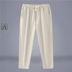 [M]メンズ ファッション 服 男性用 オシャレ シンプル 大人 かっこいい 大きいサイズ ストリート 紳士服 レトロ 伸縮性 ストレッチ ストレッチ ウエスト ラミー ストレート コットンリネン カジュアル パンツ ゆったり 薄手 リネン