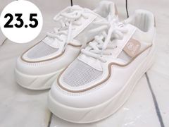【FASHION】メッシュ 厚底 スニーカー レディース ホワイト×ベージュ 23.5㎝ 250506W001