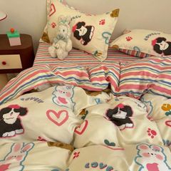売り筋　●大人気 ● ★激安★ 布団カバー 4点セット清潔 爽やか 可愛いです カートゥーンアニメ 四節適用可愛子供用家族 ベッド用品（150 X 200CM）、かわいい虹の犬のデザイン
