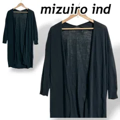 mizuiro ind  ミズイロインド レディース ロングカーディガン ONEサイズ 長袖 ボタンレス 綿 薄手 ブラック系 (C7)★