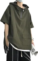 NEKORA パーカー メンズ 半袖 プルオーバー tシャツ トップス フーディ 無地 薄手 ビッグt メンズパーカー 吸水速乾 男性用パーカー 汗 オーバーサイズ(グリーン,  M)