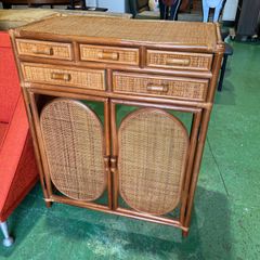 ラタン　キャビネット　ヴィンテージ　ビンテージ　家具　オールドラタン 昭和レトロ　チェスト　藤　ヴィンテージ　ビンテージ　カウンター　茶色　収納棚